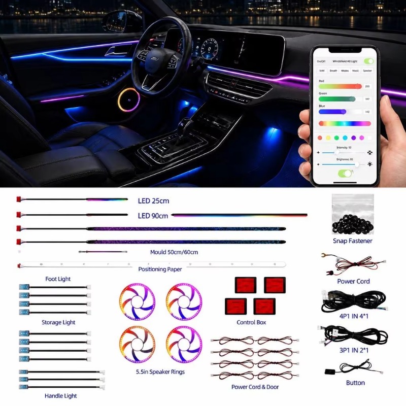 Car Ambient Lighting 18 In 1 - ชุดไฟแอมเบียนท์ในรถยนต์ 18 in 1 ลายเกล็ดมังกร RGB