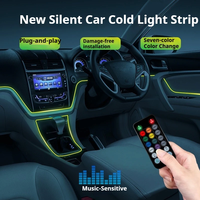 Car Ambient Light Sound Activated - ไฟแอมเบียนท์ LED RGB สำหรับภายในรถยนต์ แถบไฟสีเย็น ควบคุมด้วยแอปและรีโมท