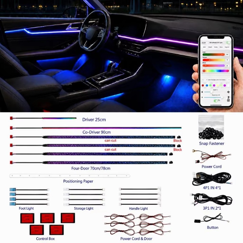 Car Ambient Lighting 18 In 1 - ชุดไฟตกแต่งภายในรถยนต์ 18 in 1 RGB LED