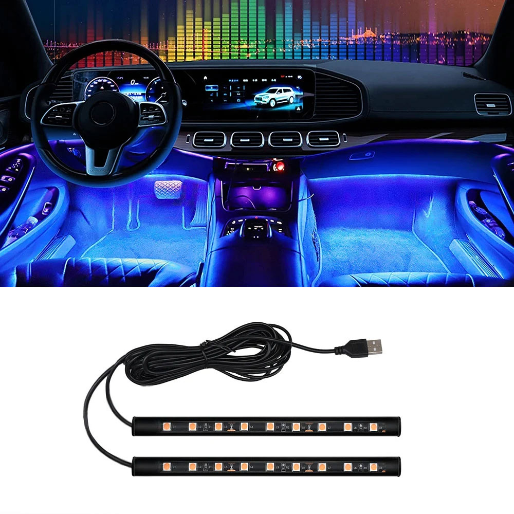 Car Interior Neon Light Usb - ไฟนีออนในรถยนต์ ไฟส่องพื้น LED ตกแต่งภายใน ไฟแบ็คไลท์ ที่จุดบุหรี่