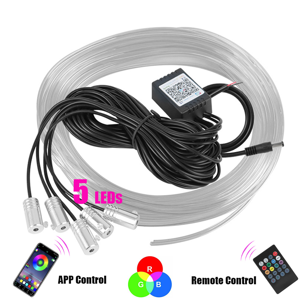 Car Ambient Light Fiber Optic 6M - 12V 6MแถบLED RGBภายในรถAmbientโคมไฟตกแต่งไฟเบอร์ออปติก 5 เลนส์สมาร์ทควบคุมCaravanอุปกรณ์เสริมรถยนต์