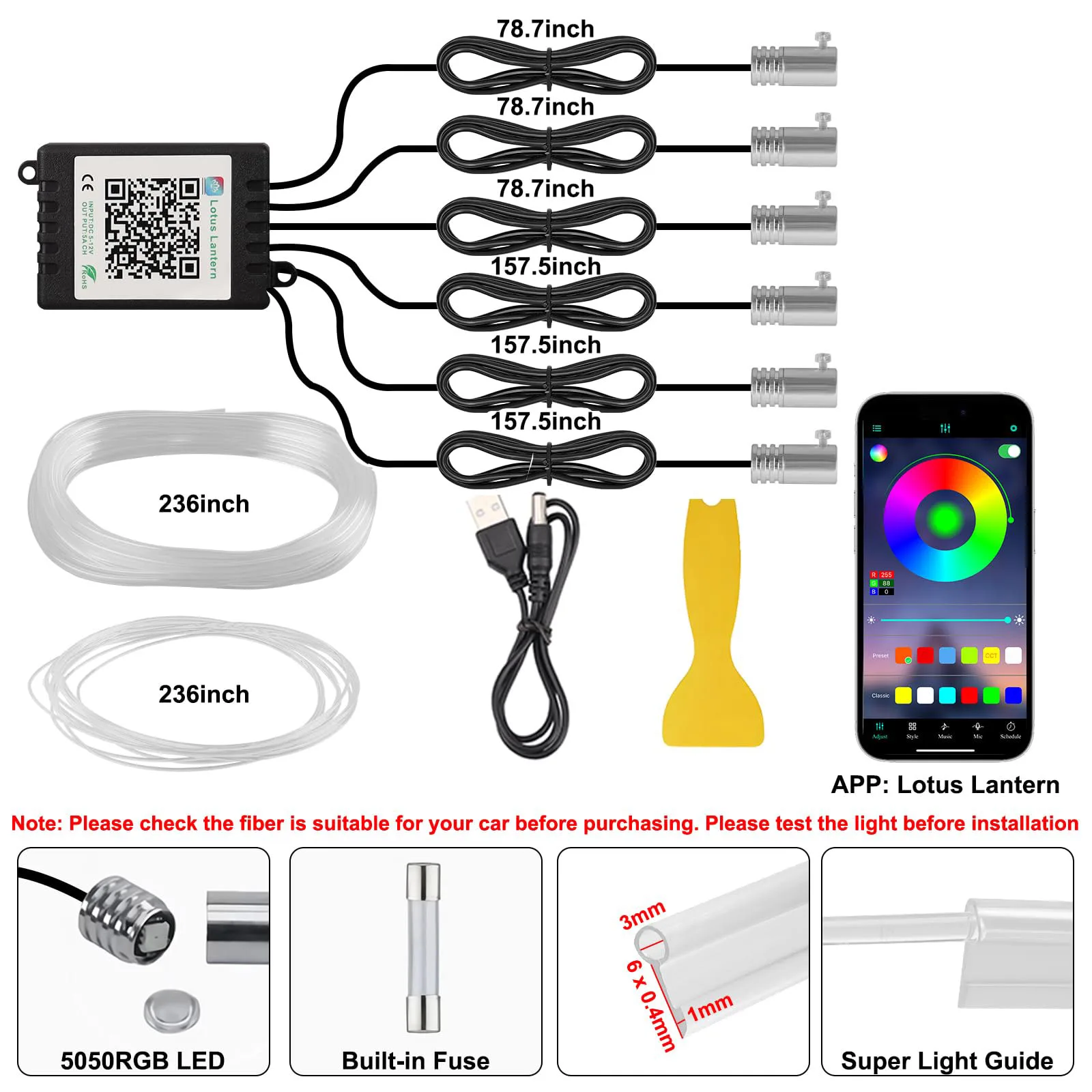 Car Ambient Light Kit With Remote - ชุดไฟตกแต่งภายในรถยนต์ RGB LED 6 in 1