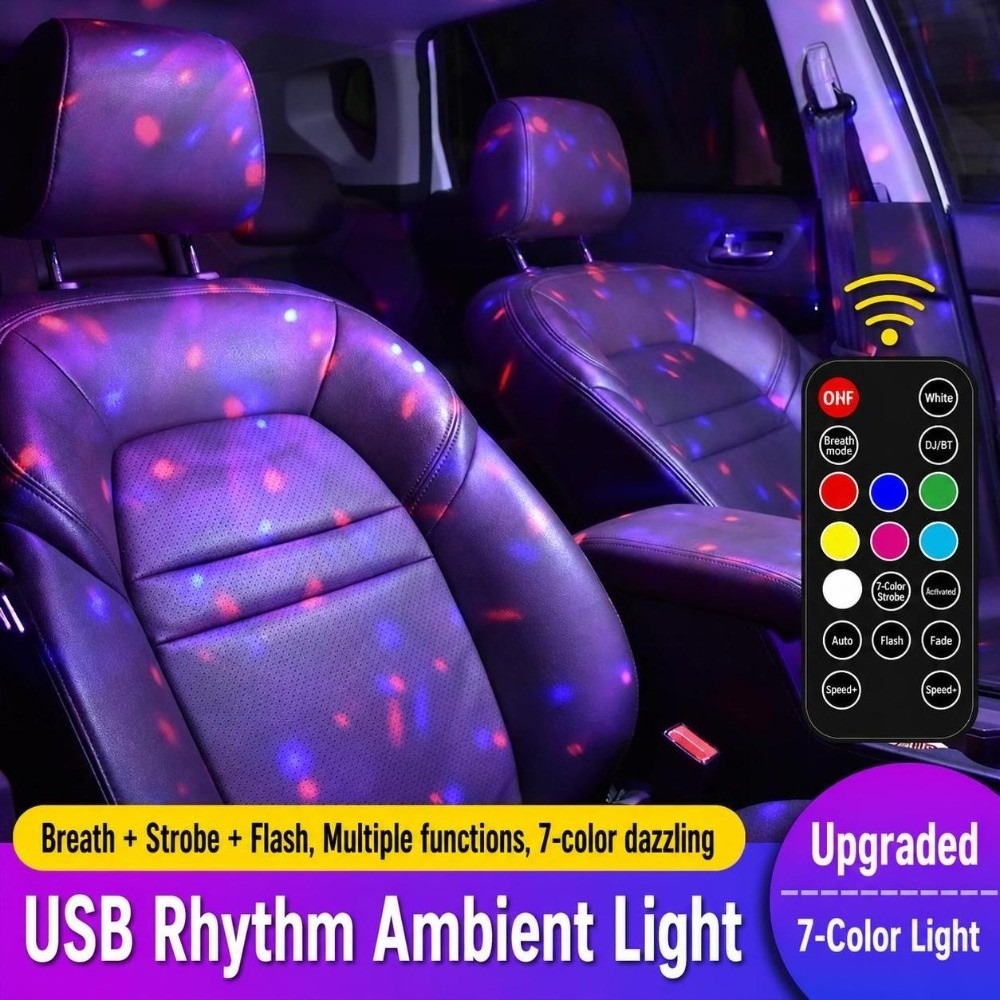 Car Ambient Light Sound Activated - ไฟตกแต่งภายในรถยนต์แบบเปิดใช้งานด้วยเสียง ชาร์จไฟผ่าน USB โคมไฟสร้างบรรยากาศในรถยนต์ ไฟตกแต่งสำหรับบ้าน