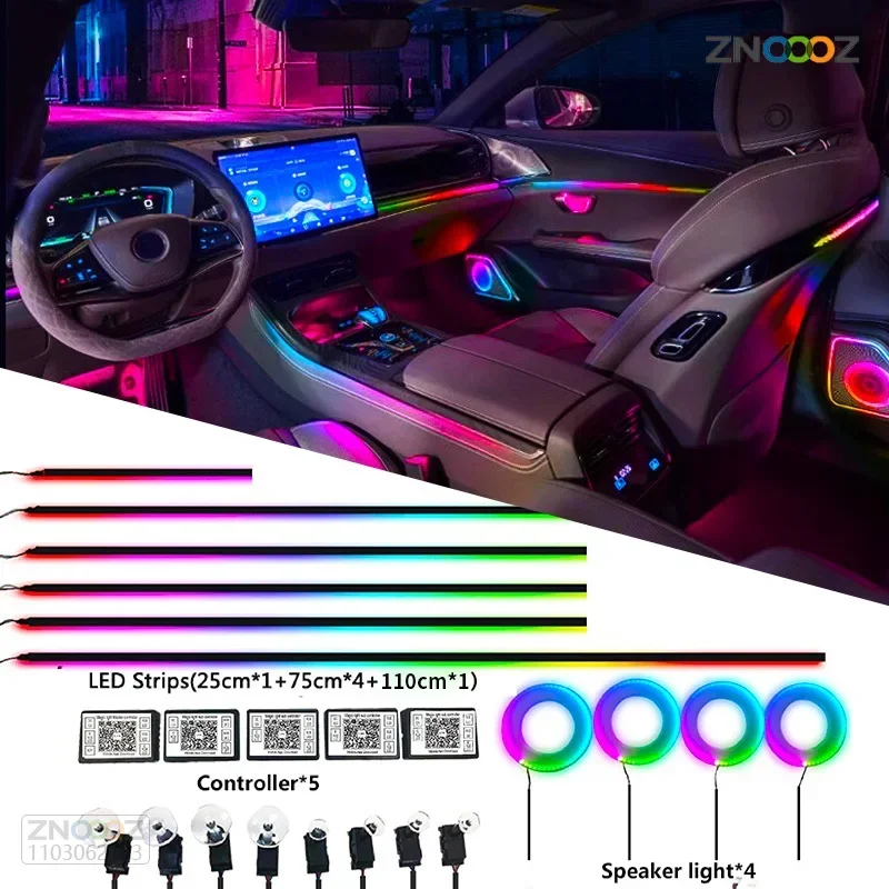 Car Ambient Light Sound Activated - หลอดไฟนีออน18IN1ภายในรถยนต์แบบแอปไฟอะคริลิคควบคุมแบบทำมือโคมไฟใยแก้วนำแสง RGB ตกแต่งบรรยากาศอัตโนมัติ