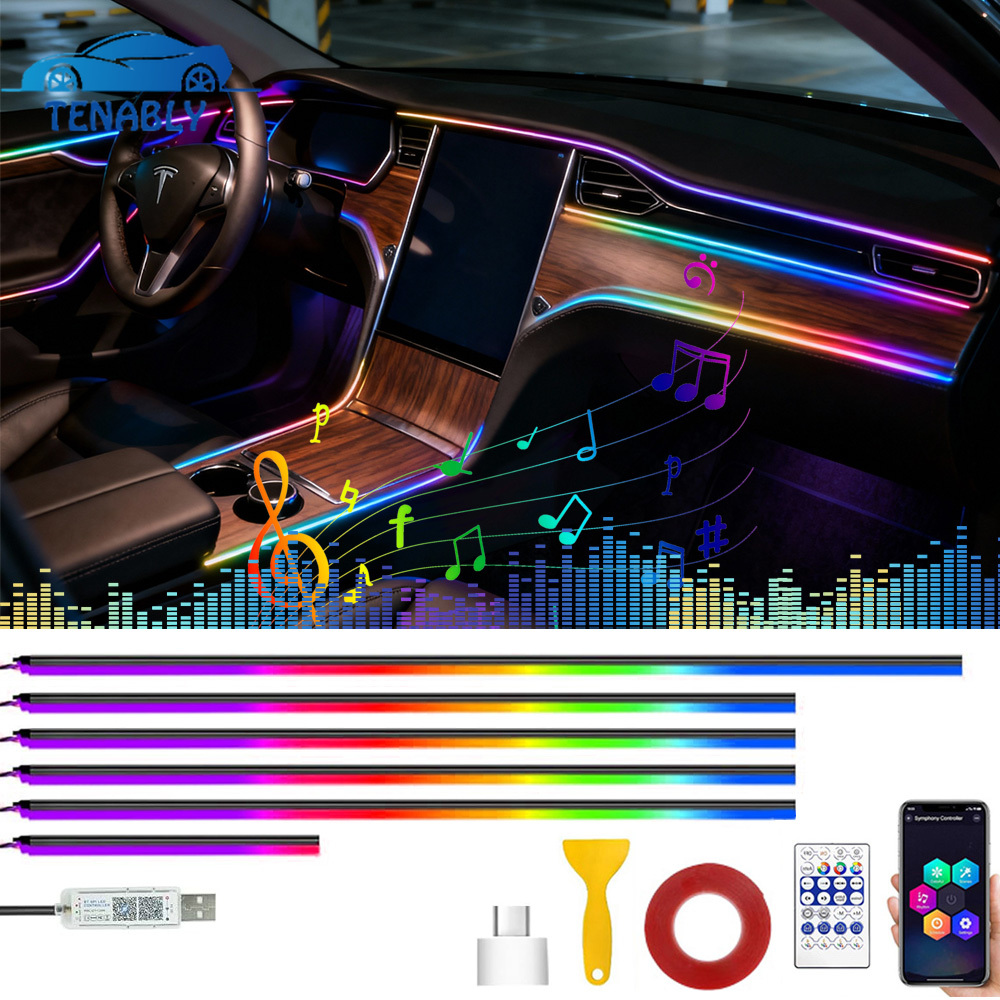 Car Interior Neon Light Usb - ไฟตกแต่งภายในรถยนต์แบบแถบ LED RGB สีสันสดใส พร้อมพอร์ต USB