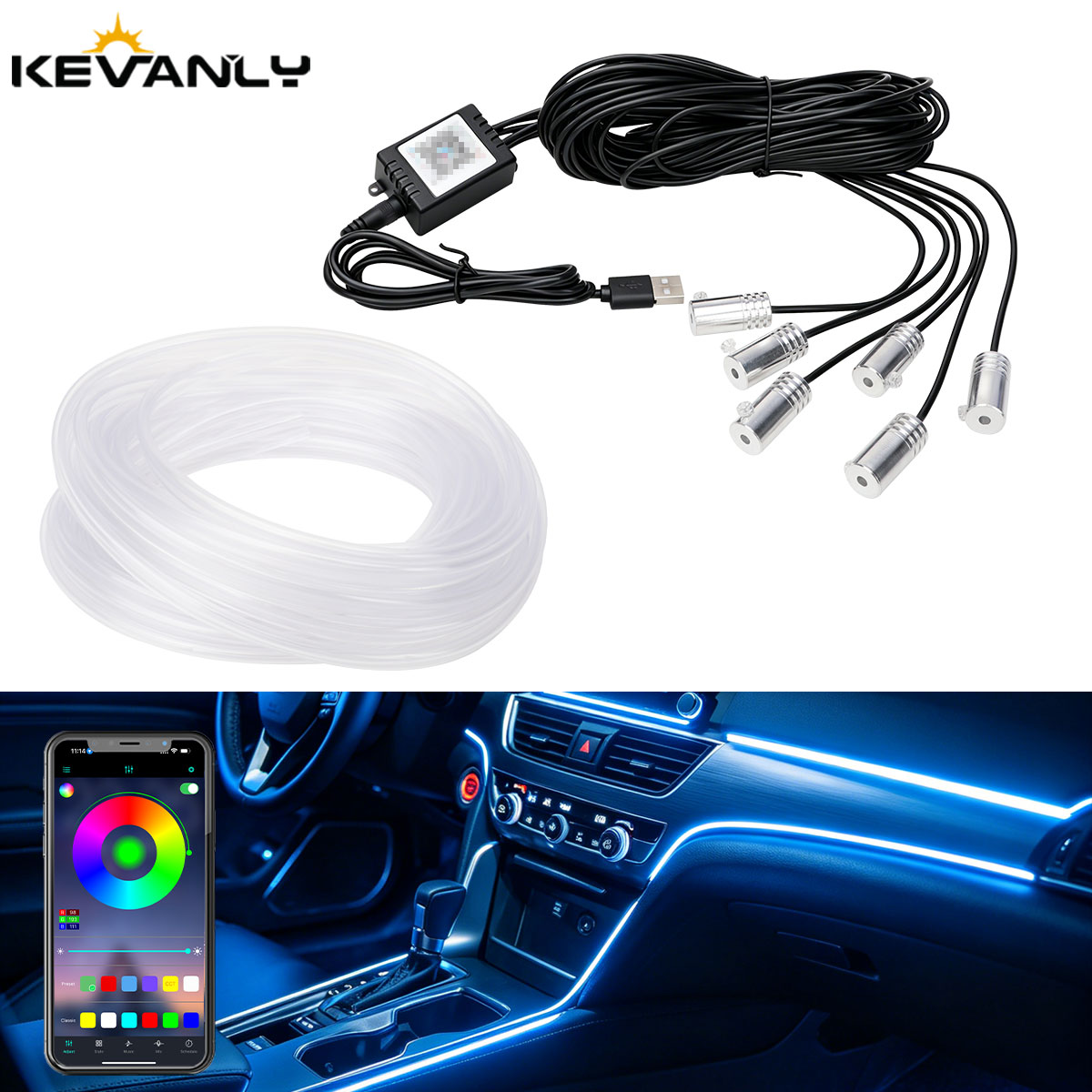 Car Ambient Light Fiber Optic 6M - ไฟ LED ตกแต่งภายในรถยนต์ 6 เมตร แบบยืดหยุ่น