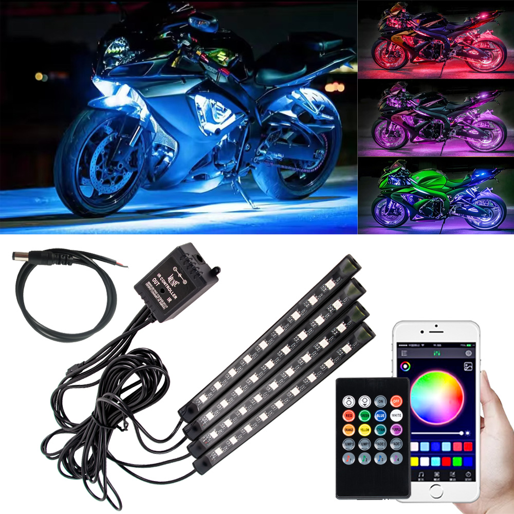Car Led Strip 12V Waterproof - LED รถจักรยานยนต์รถบรรยากาศเท้า RGB APP รีโมทคอนโทรลกันน้ําแบบยืดหยุ่นเสียงระยะไกล 12V