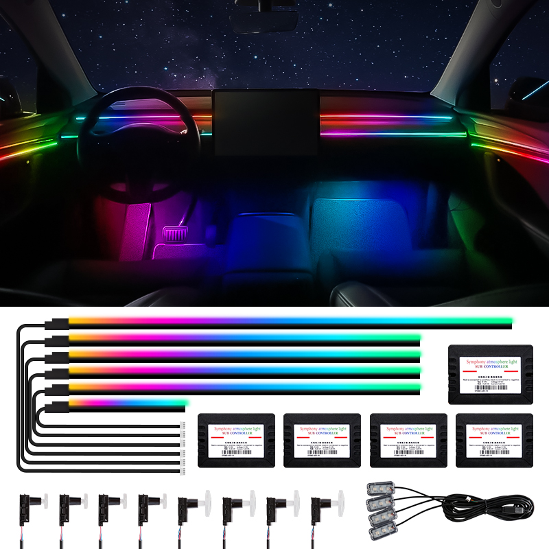 Car Ambient Light Door Panel Acrylic - แถบสีสันสดใส LED ใยอะคริลิคสำหรับตกแต่งภายในรถโคมไฟบรรยากาศแผงแดชบอร์ดแผงเท้าประตู