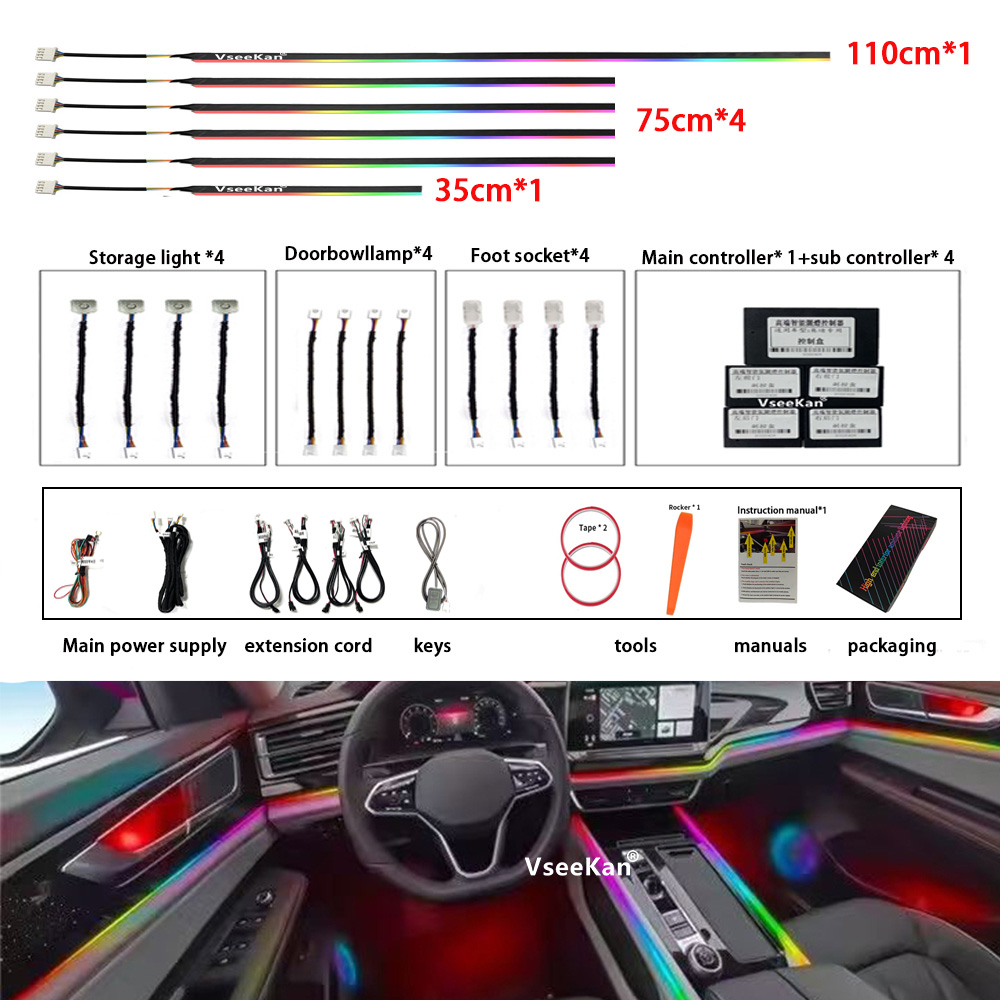 Car Ambient Lighting 64 Color - ไฟตกแต่งภายในรถยนต์แบบ LED 6/10/14/18 ดวงใน 1 ชุด