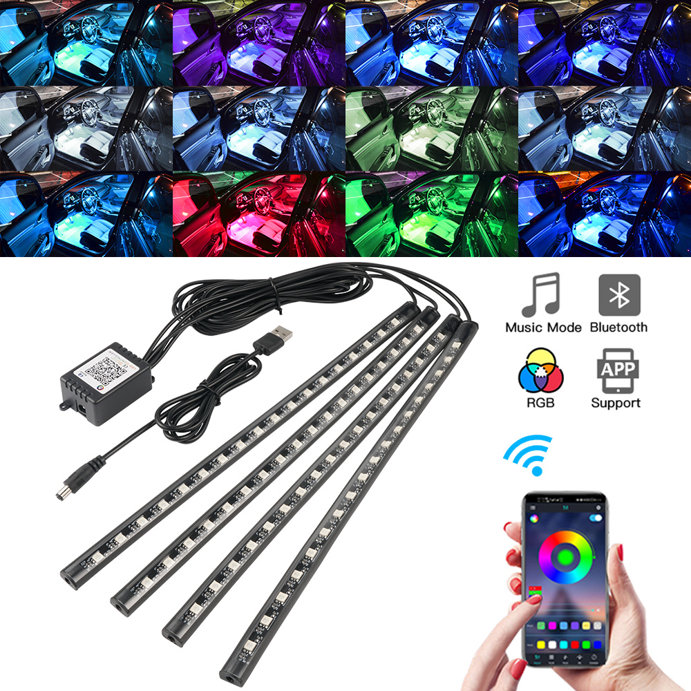 Car Interior Neon Light Usb - นีออน LED ภายในรถ APP เพลงรีโมทคอนโทรล RGB