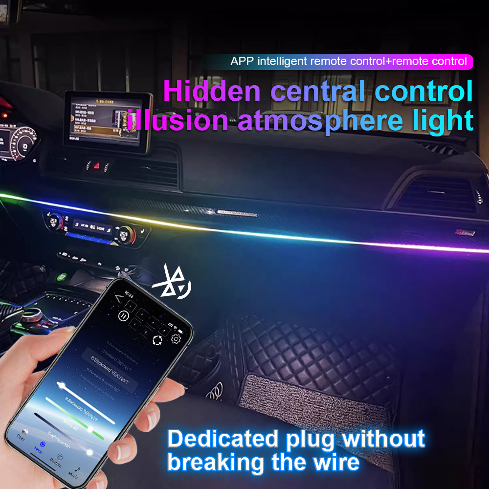 Car Interior Led Strip App Control - ไฟอะคริลิค LED ติดแผงหน้าปัดรถยนต์64สีแบบ USB ไฟภายในรถโคมไฟบรรยากาศแบบซ่อนในรีโมทแอปควบคุม