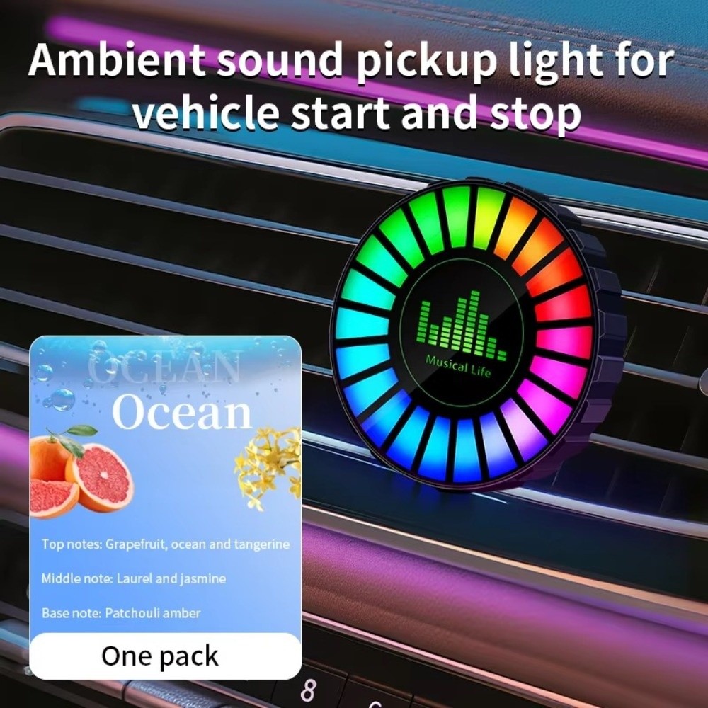 Car Ambient Light Sound Activated - ไฟบรรยากาศในรถยนต์แบบชาร์จได้ คลิปติดช่องแอร์ ไฟอโรมาในรถยนต์แบบเปิด-ปิดด้วยเสียง รูปทรงกลม 2-in-1 ไฟหอมในรถยนต์