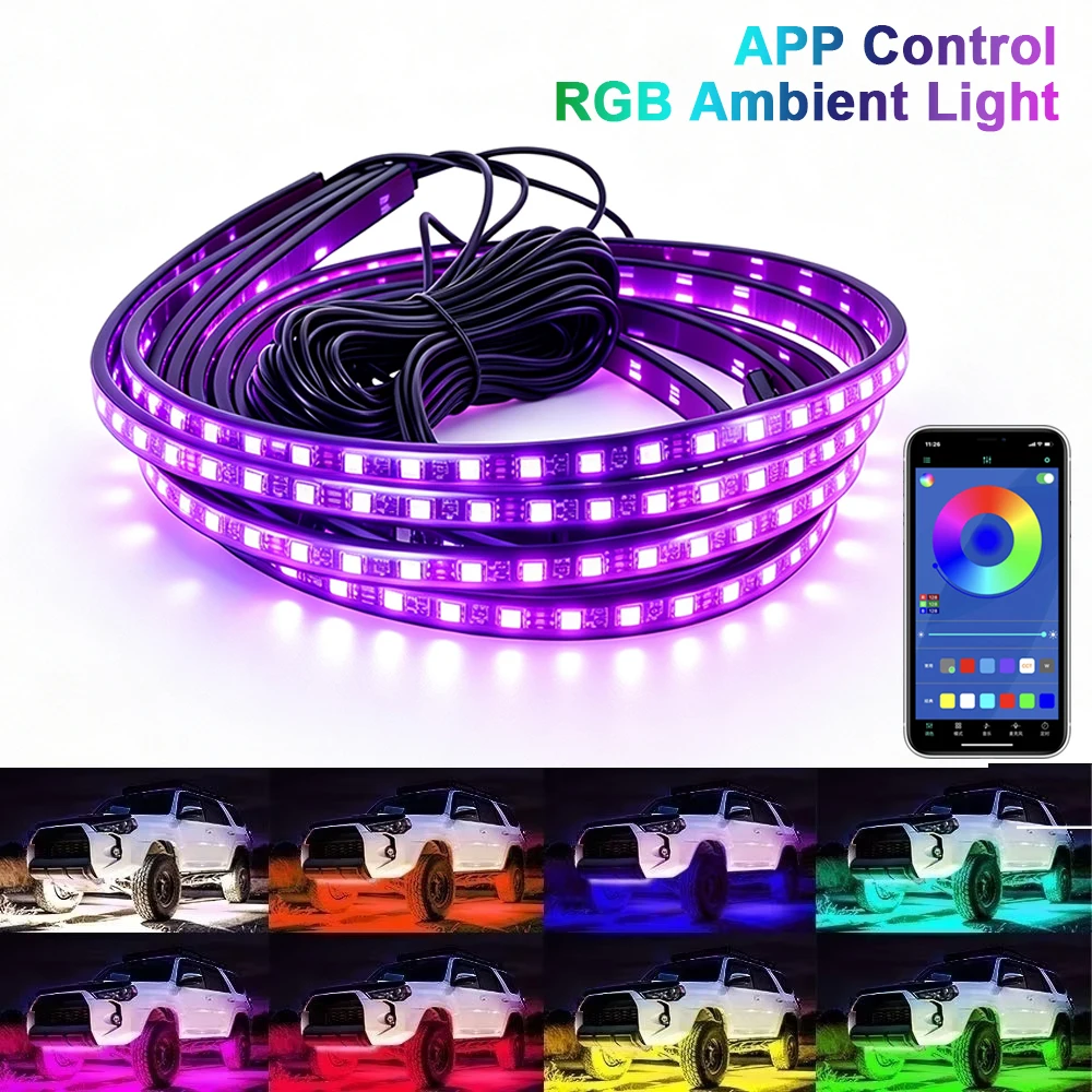 Car Led Strip 12V Waterproof - ไฟแถบ LED RGB ใต้ท้องรถ 4 ชิ้น