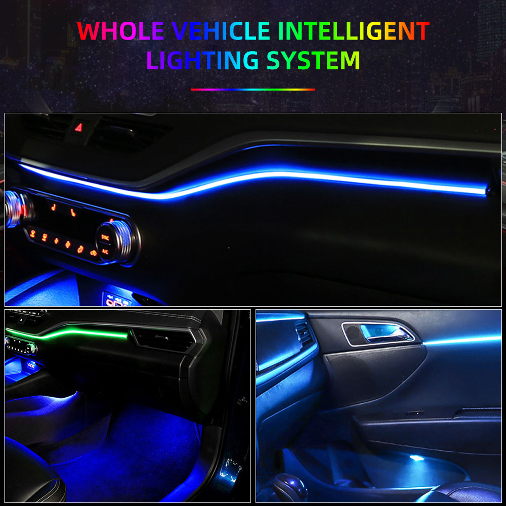 Car Ambient Lighting 64 Color - 6/18ใน1 RBG 64สีไฟภายในรถอะคริลิคแถบไฟนำทางใยแก้วนำแสง hiasan interior บรรยากาศ