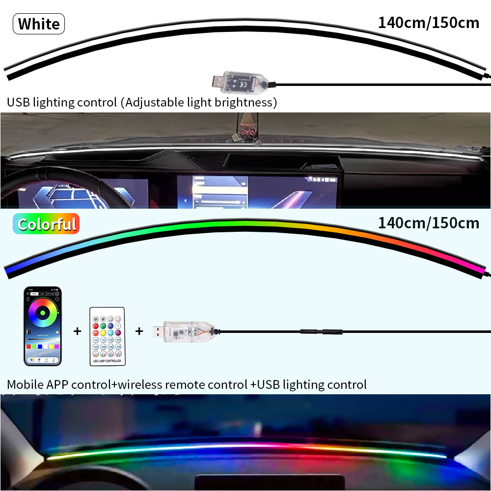 แถบซิลิโคนปิดขอบกระจกหน้ารถ 14 - Car Interior Led Strip App Control บทวิจารณ์และราคา