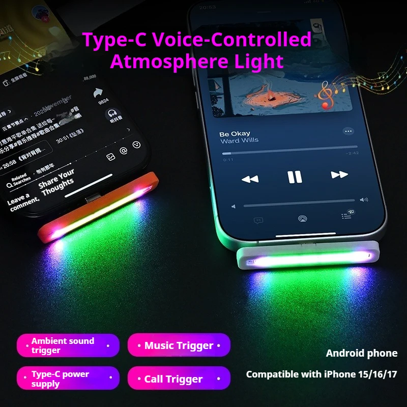 ไฟ LED บรรยากาศ RGB แบบ USB-C  - Car Ambient Light Sound Activated บทวิจารณ์และราคา