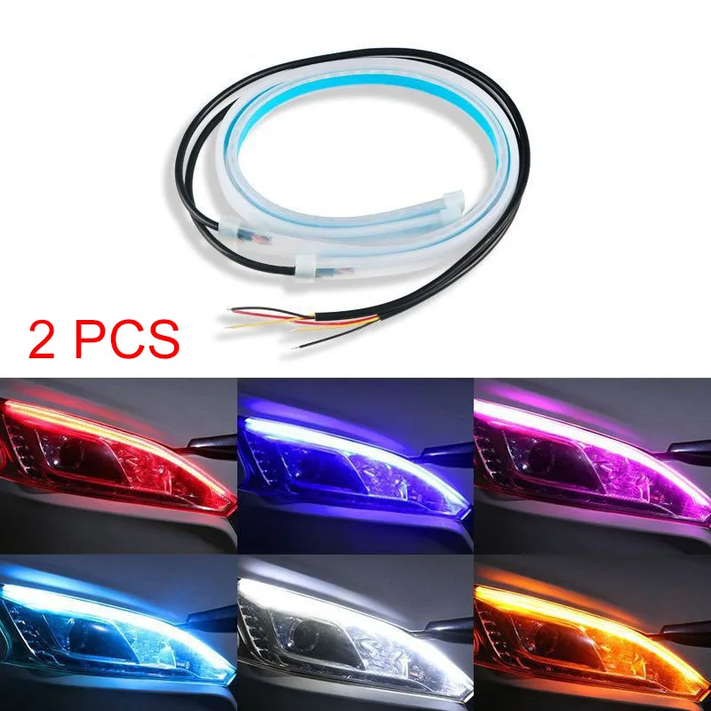 2 ชิ้นรถ DRL ยืดหยุ่นไฟหน้ากัน - Car Led Strip 12V Waterproof บทวิจารณ์และราคา