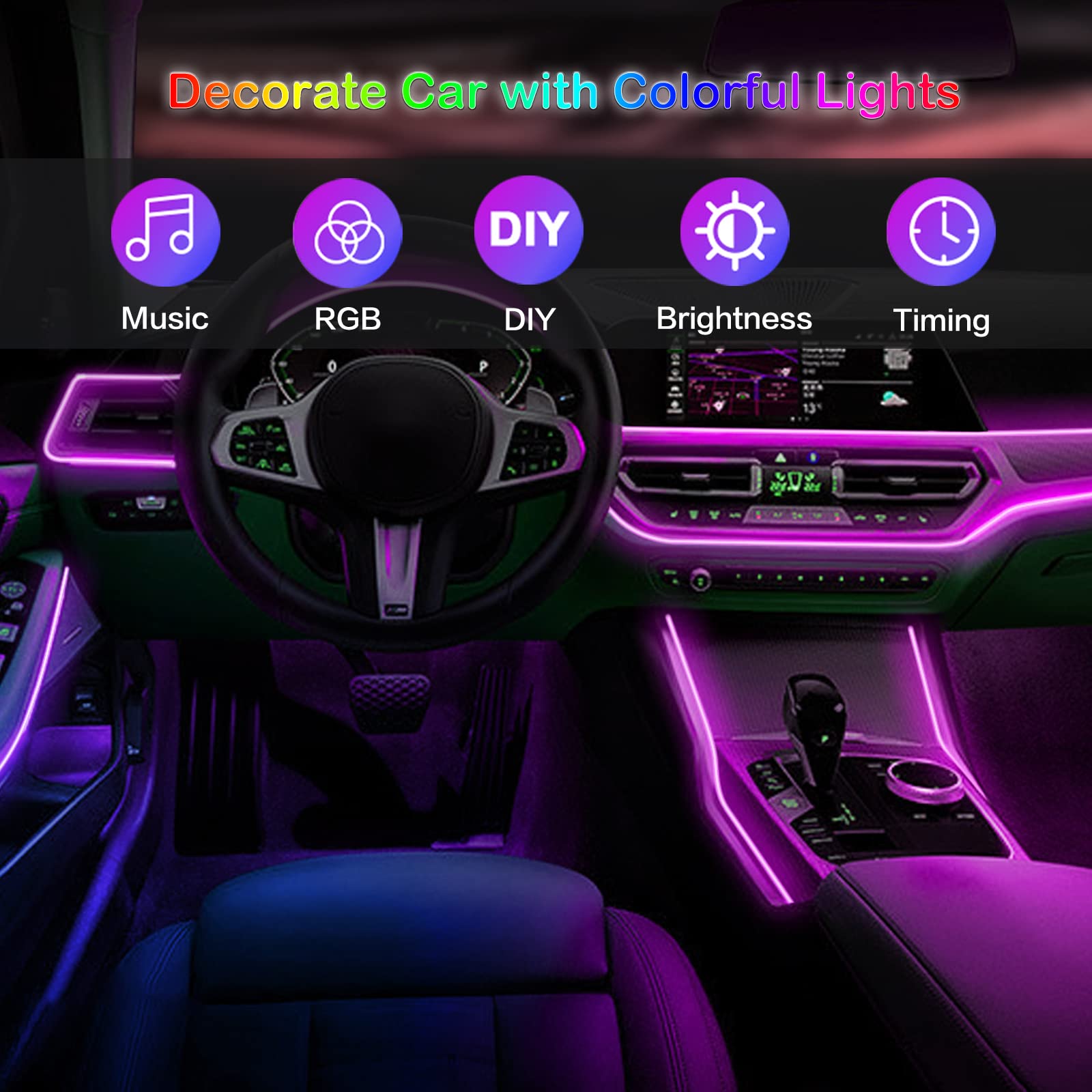 ไฟแถบ LED ติดภายในรถโคมไฟตกแต่ - Car Ambient Lighting 18 In 1 บทวิจารณ์และราคา