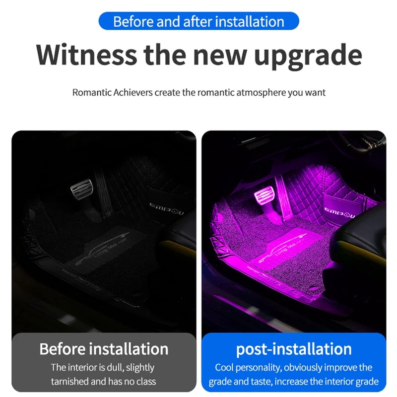 ไฟแถบ LED นีออนสำหรับตกแต่งภาย - Car Ambient Light Kit With Remote บทวิจารณ์และราคา