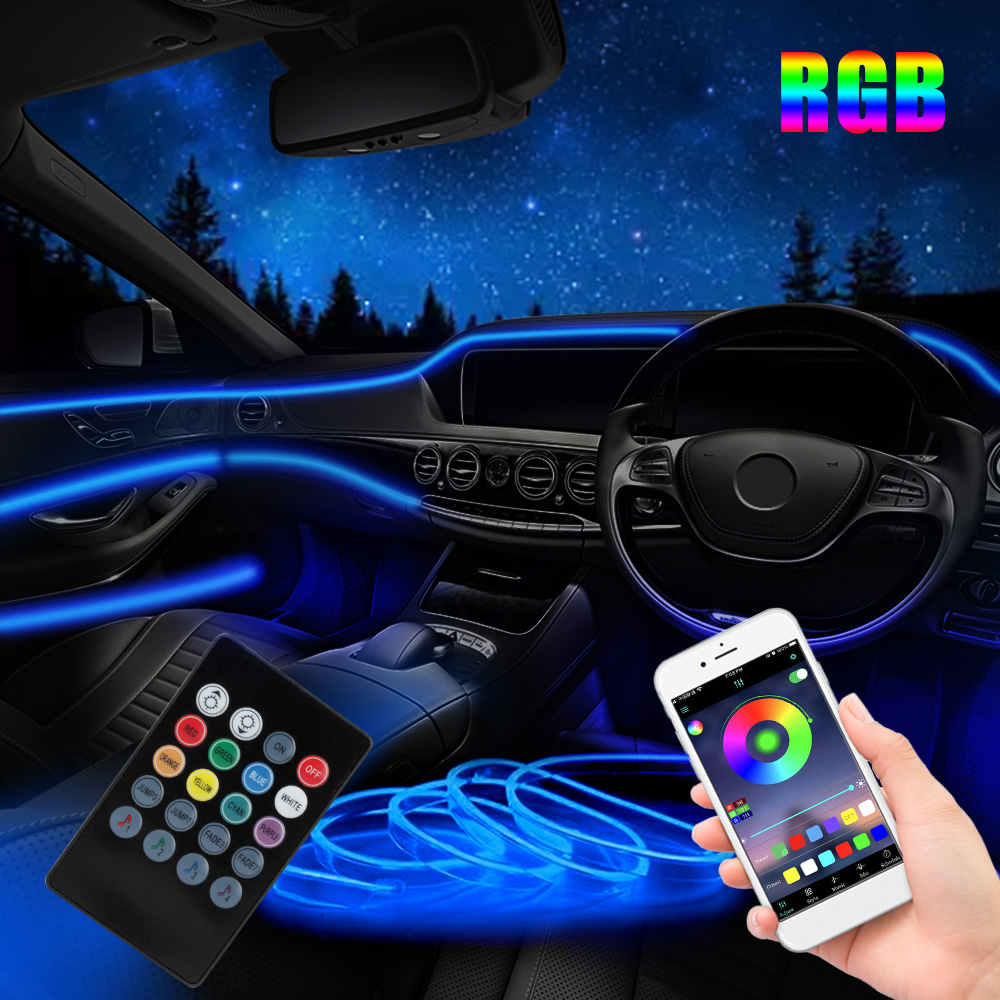 12V 6MแถบLED RGBภายในรถAmbient - Car Ambient Light Fiber Optic 6M บทวิจารณ์และราคา