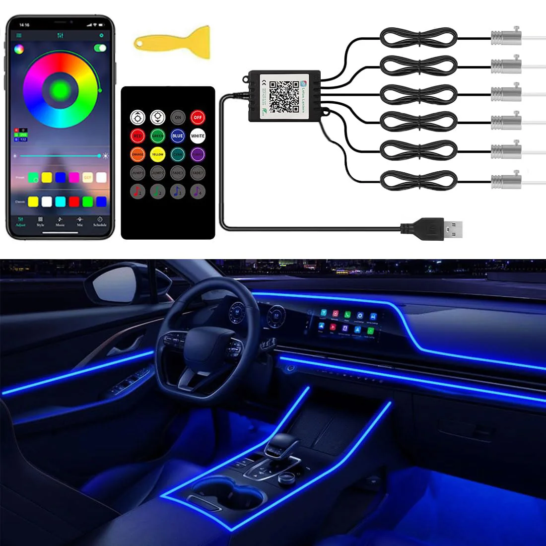 ชุดไฟตกแต่งภายในรถยนต์ RGB LED - Car Ambient Light Kit With Remote บทวิจารณ์และราคา