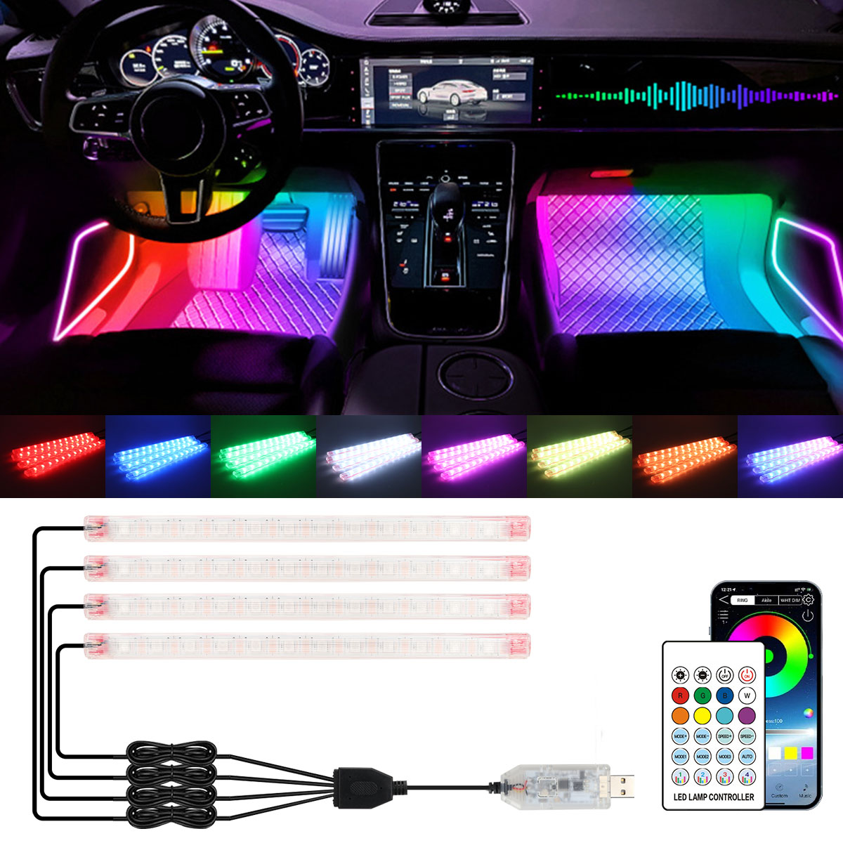 โคมไฟตกแต่งบรรยากาศ 2/4in1 12/ - Car Interior Neon Light Usb บทวิจารณ์และราคา