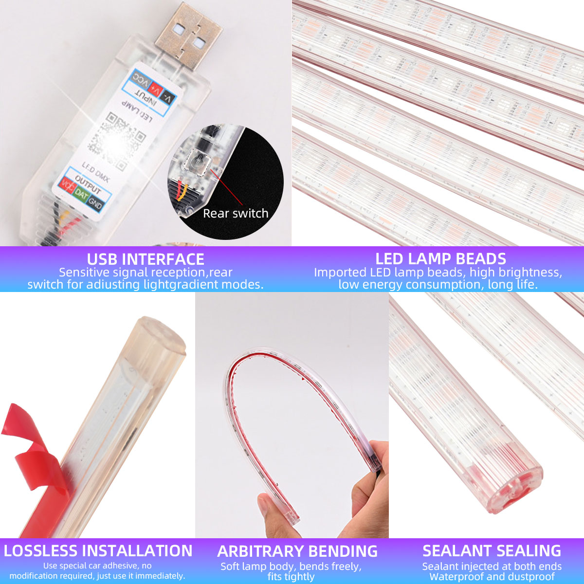 โคมไฟตกแต่งบรรยากาศ 2/4in1 12/ - Car Interior Neon Light Usb บทวิจารณ์และราคา