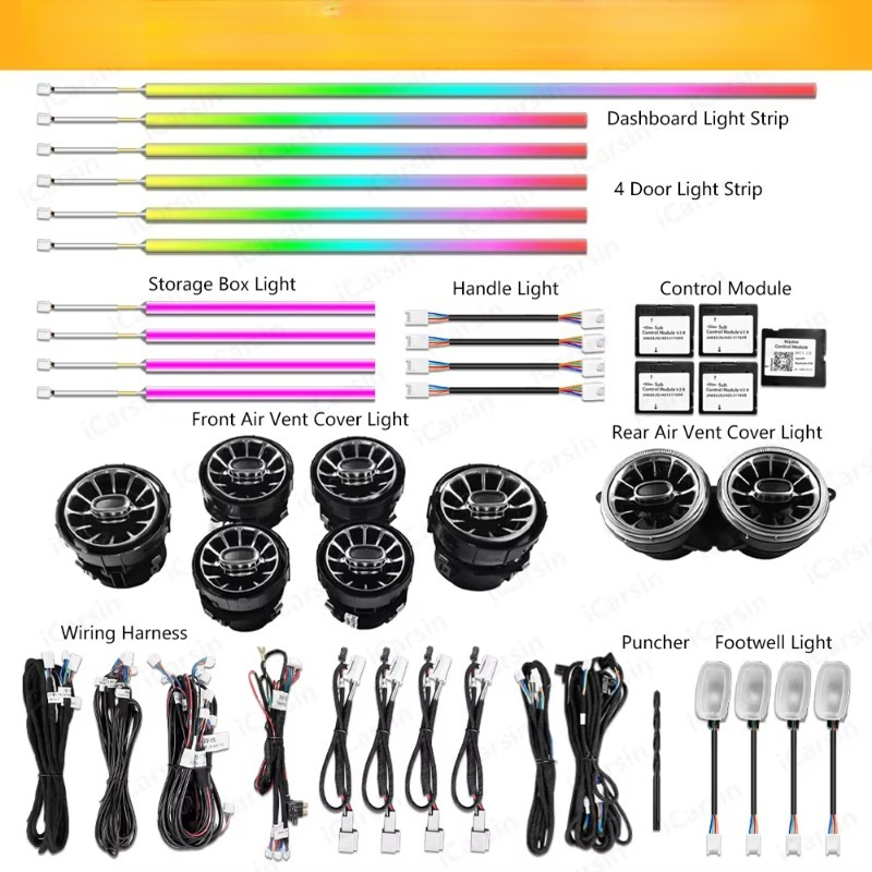 ไฟตกแต่งภายในรถยนต์ W217 W222  - Car Ambient Lighting 64 Color บทวิจารณ์และราคา