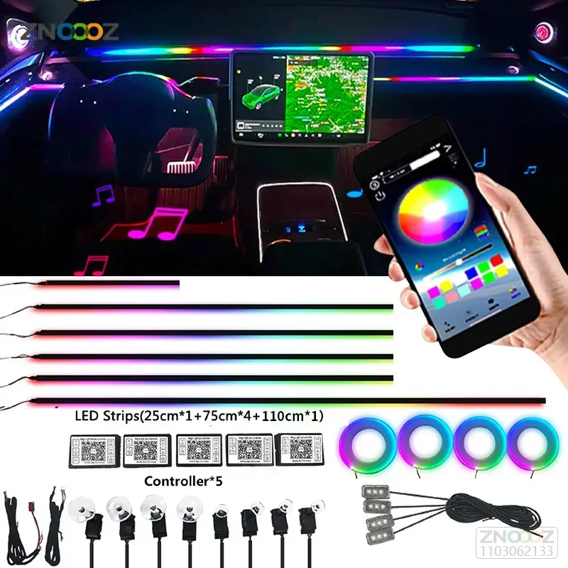 หลอดไฟนีออน18IN1ภายในรถยนต์แบบ - Car Ambient Light Sound Activated บทวิจารณ์และราคา