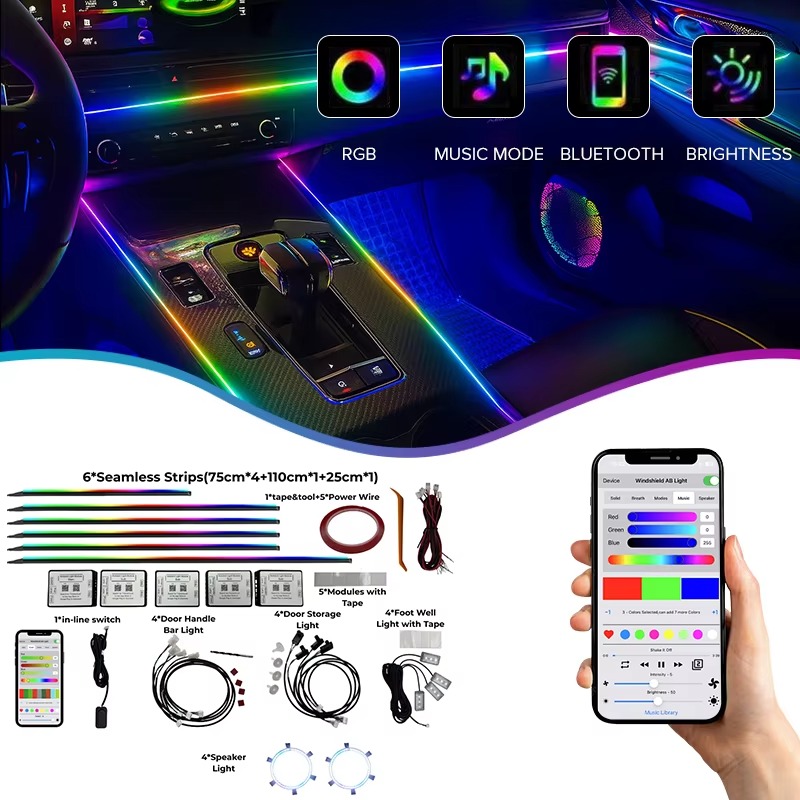 ชุดไฟตกแต่งภายในรถยนต์ 18 in 1 - Car Ambient Lighting 18 In 1 บทวิจารณ์และราคา