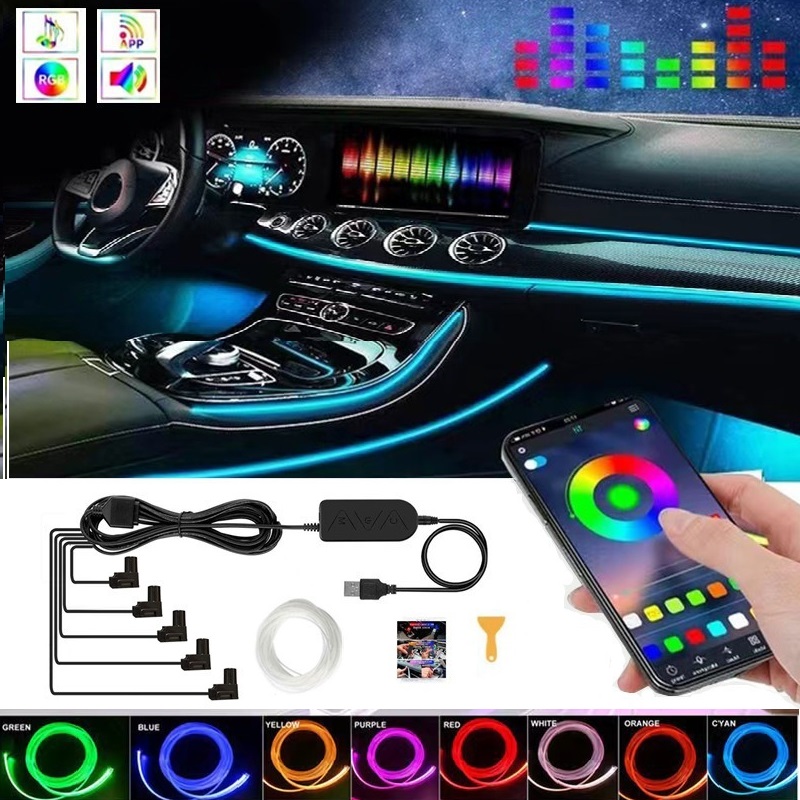 รถ RGB Ambient LED Light Strip - Car Ambient Light Fiber Optic 6M บทวิจารณ์และราคา