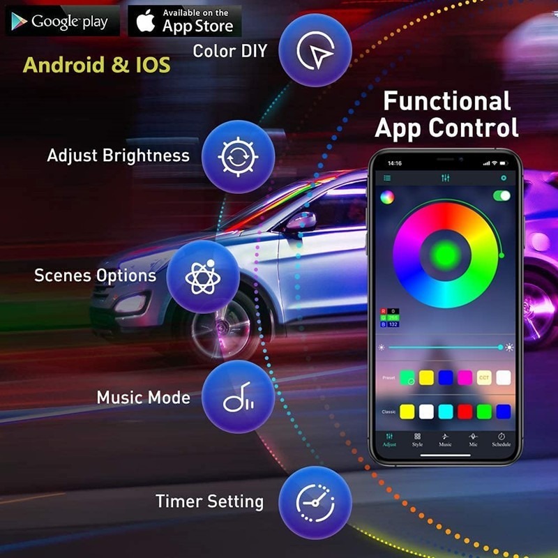 รถ RGB Ambient LED Light Strip - Car Ambient Light Fiber Optic 6M บทวิจารณ์และราคา