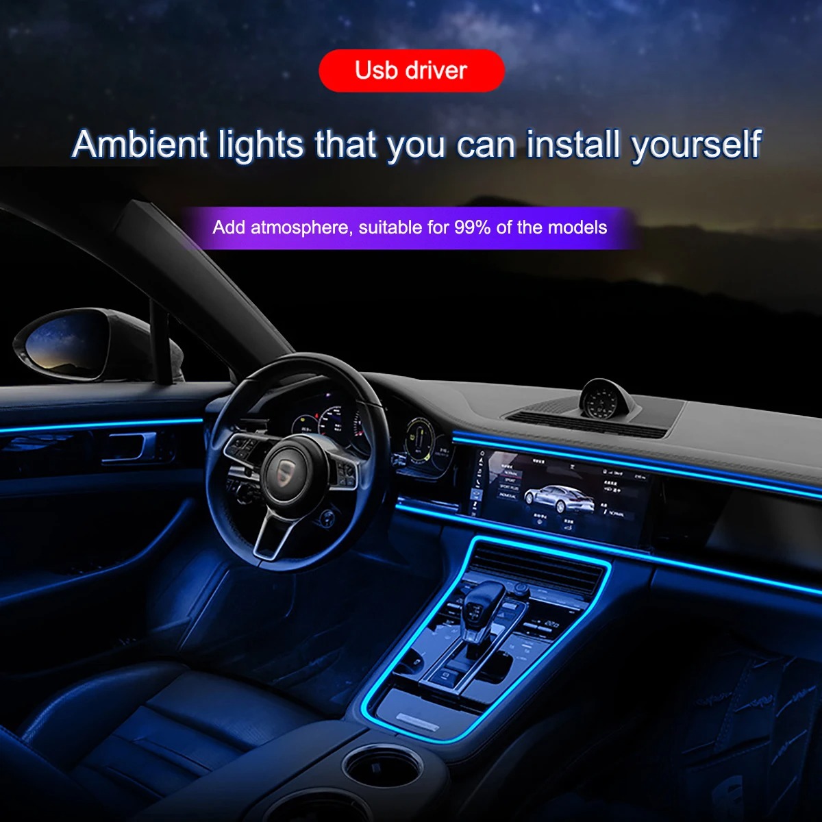 สภาพแวดล้อมรถยนต์ El ลวด LED U - Car Interior Neon Light Usb บทวิจารณ์และราคา