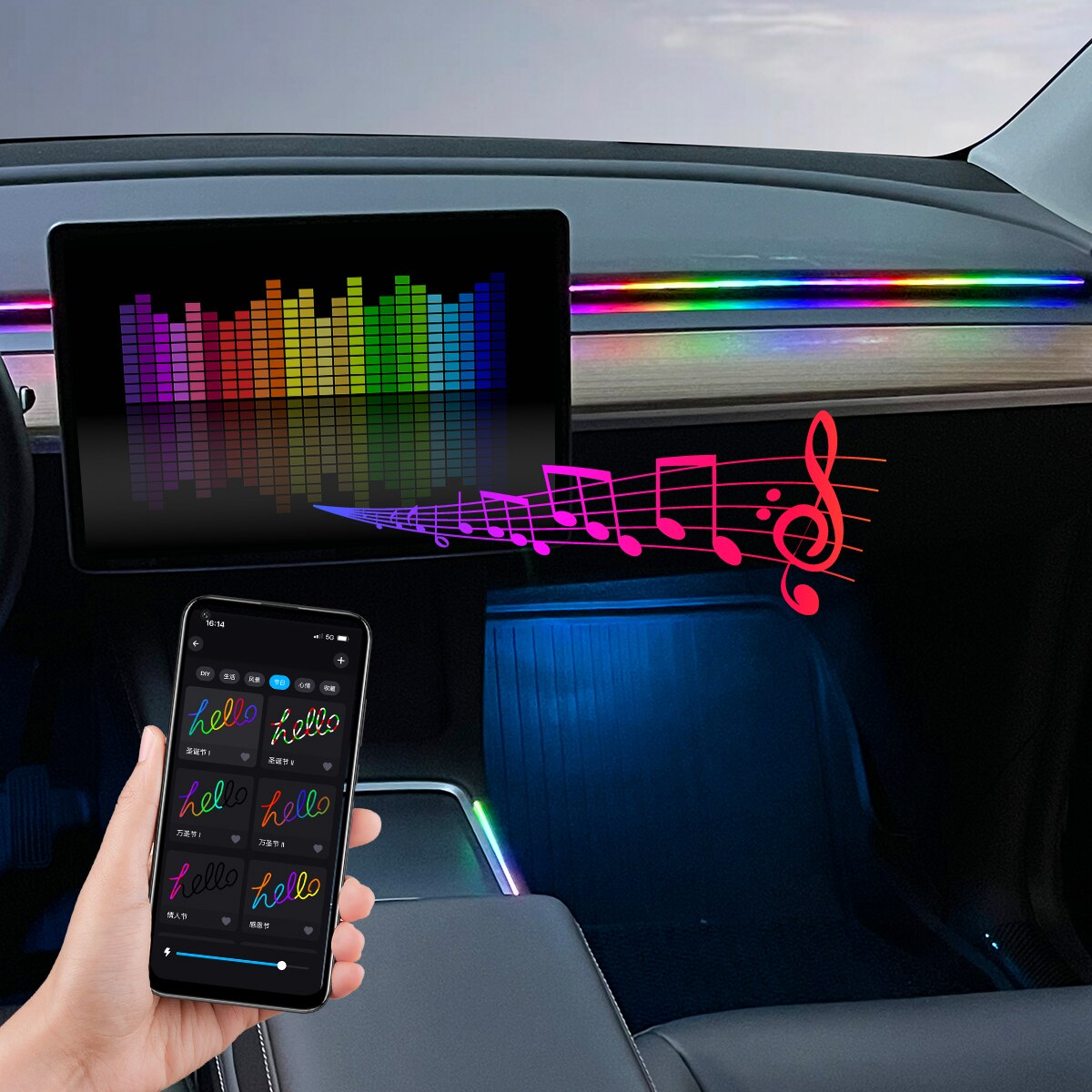 ไฟ LED สร้างบรรยากาศแบบ USB 64 - Car Ambient Lighting 64 Color บทวิจารณ์และราคา