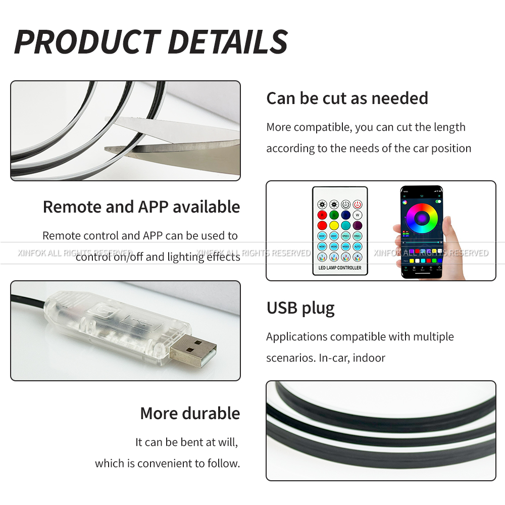 ไฟ LED แถบอะคริลิคในรถยนต์ 140 - Car Interior Led Strip App Control บทวิจารณ์และราคา