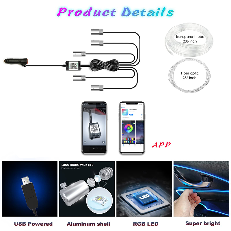Blalion แถบไฟใยแก้วนำแสงสร้างบ - Car Ambient Light Fiber Optic 6M บทวิจารณ์และราคา