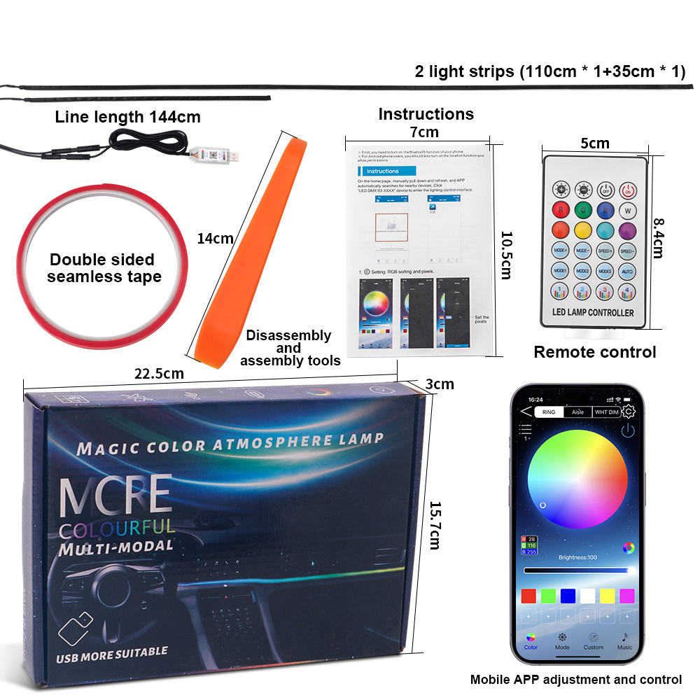 ไฟอะคริลิค LED ติดแผงหน้าปัดรถ - Car Interior Led Strip App Control บทวิจารณ์และราคา