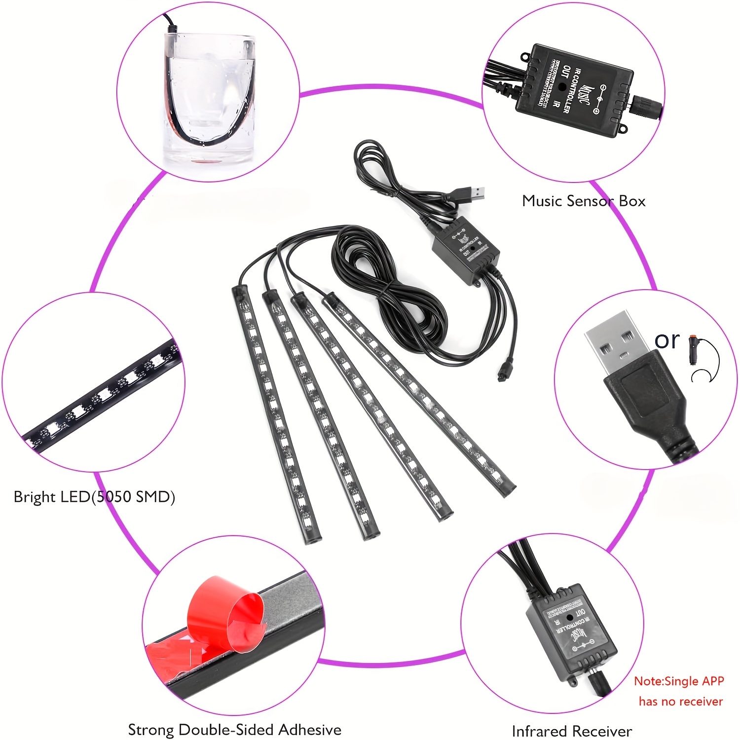 ชุดไฟตกแต่งภายในรถยนต์แบบ LED  - Car Ambient Light Kit With Remote บทวิจารณ์และราคา