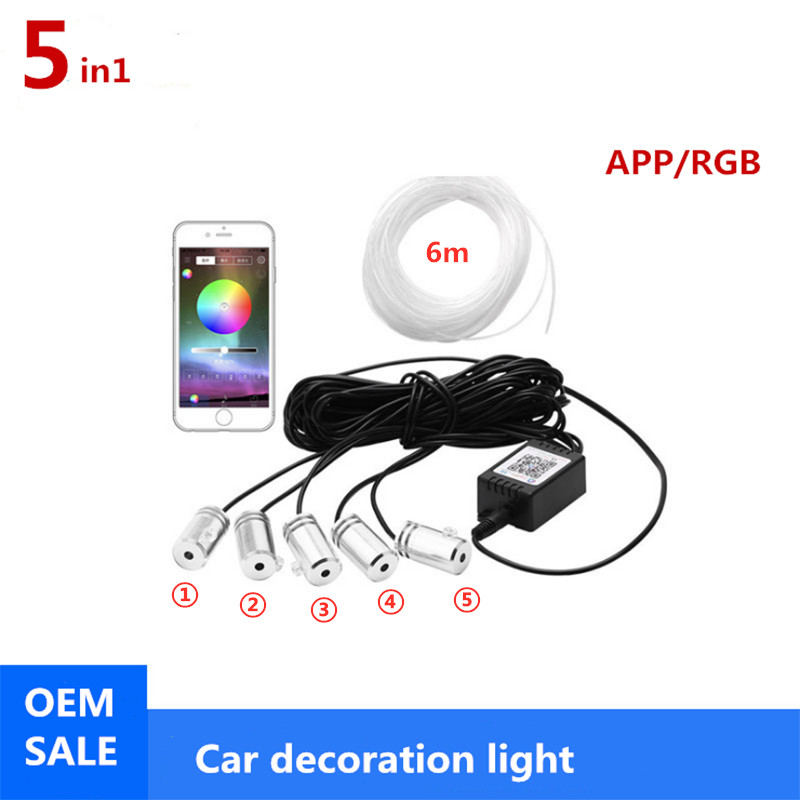 5ใน1 6M RGB ไฟเบอร์ออปติกบรรยา - Car Ambient Light Fiber Optic 6M บทวิจารณ์และราคา