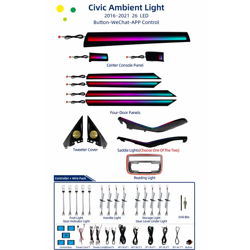 ไฟตกแต่งภายในรถยนต์สำหรับฮอนด้ - Car Ambient Light Door Panel Acrylic บทวิจารณ์และราคา